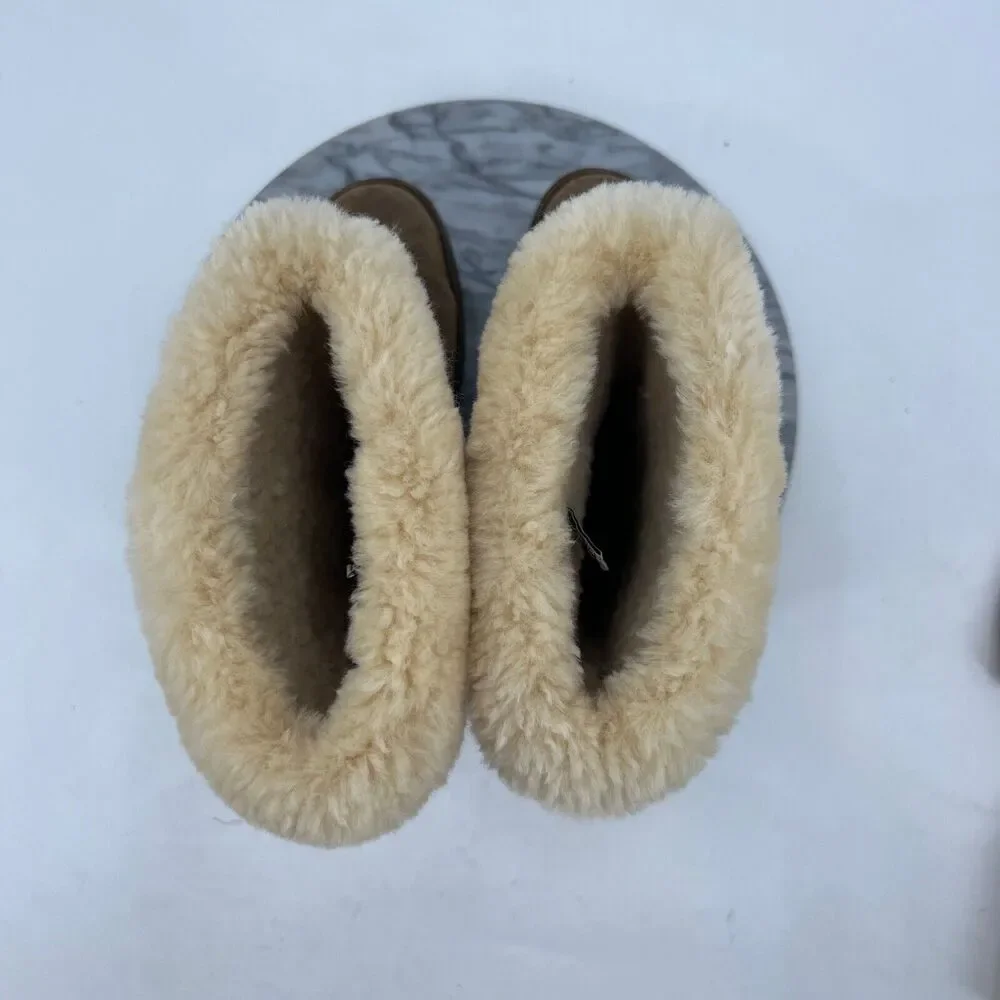 UGG Womens‎ 9 Boots Elijo Brown Leather Cuff Lined Sheepskin Faux Fur Shearling